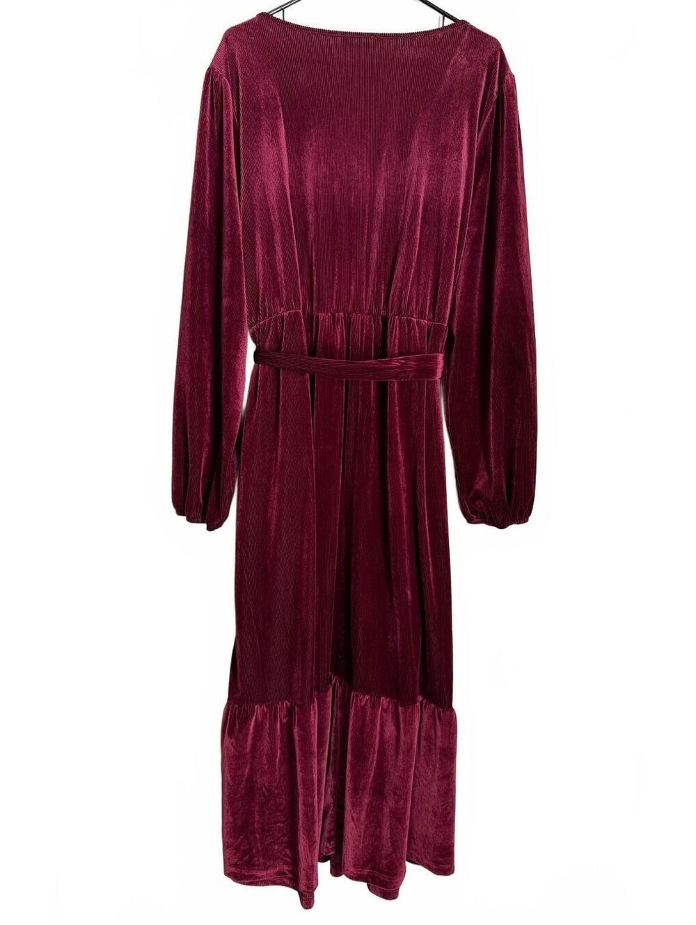 Bloomchic NEW Corduroy Dress Size 26 Red Maroon Flare Trumpet Pleated Coquette - Picture 2 of 9